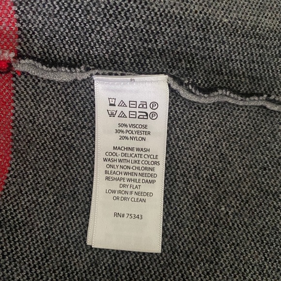 TAHARI Open Front Long Cardigan Size M Grey Black Red - Picture 7 of 7